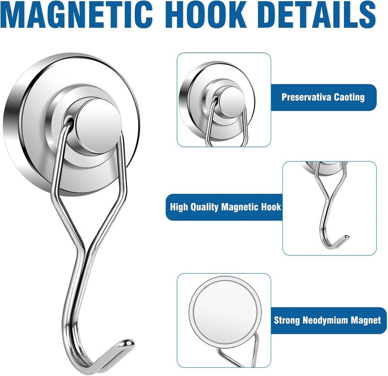 E BAVITE Swivel Swing Magnetic Hook 120LB Refrigerator Magnet Hook 10 Pack Strong Neodymium Magnets for Refrigerator Other Surfaces 67.5mm(2.66in) in Length - Image 5